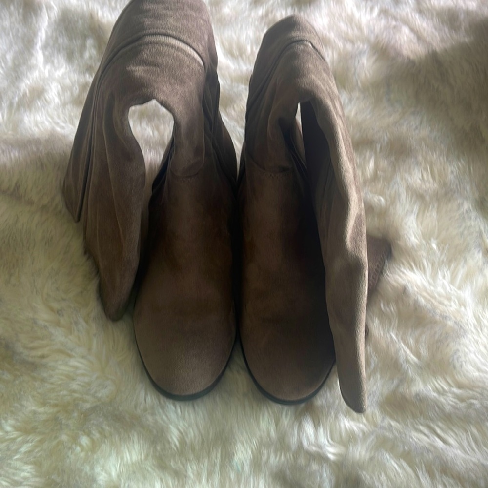 Knee High Greyge suede boots.